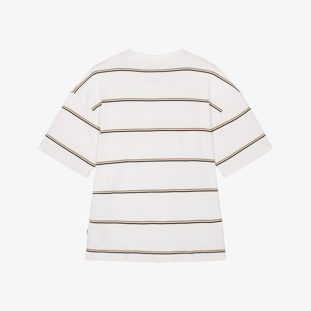 BOSS-Boys White Oversize T-Shirt with Stripes | Childrensalon