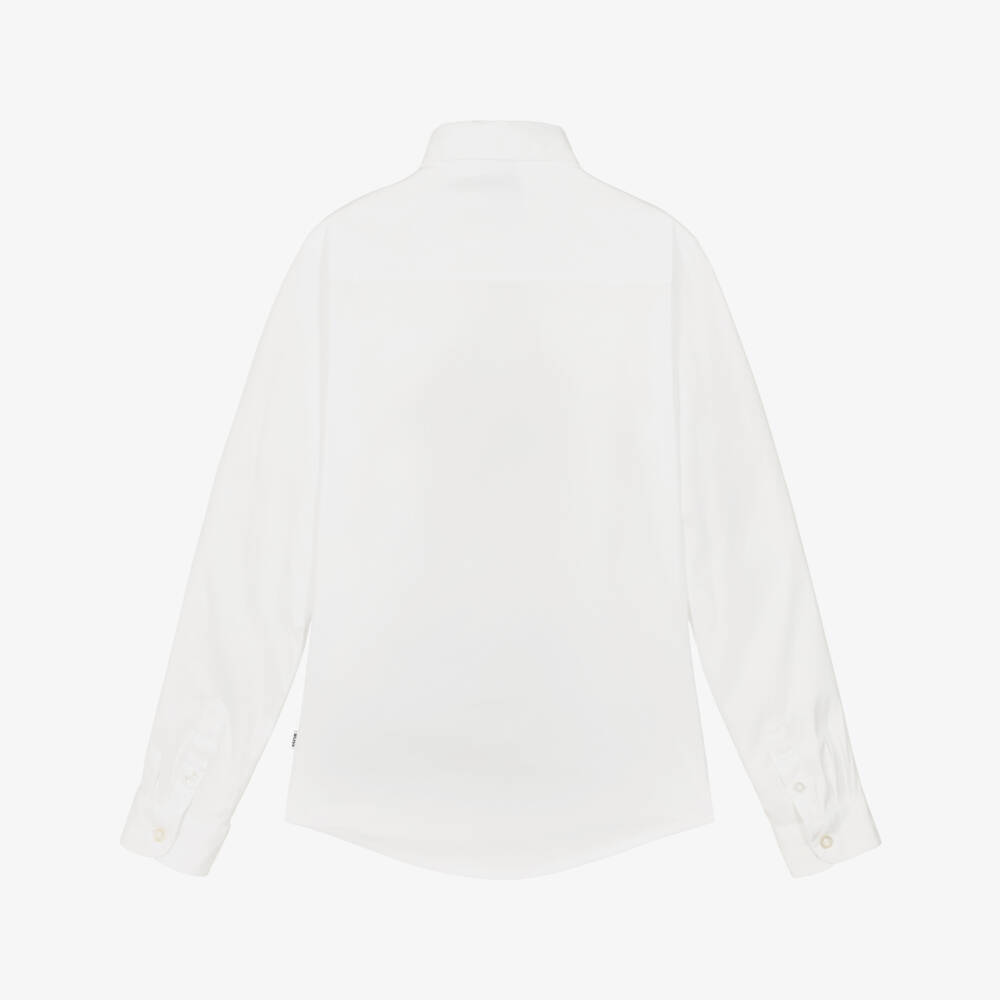 BOSS-Boys White Poplin Shirt with Check Placket | Childrensalon