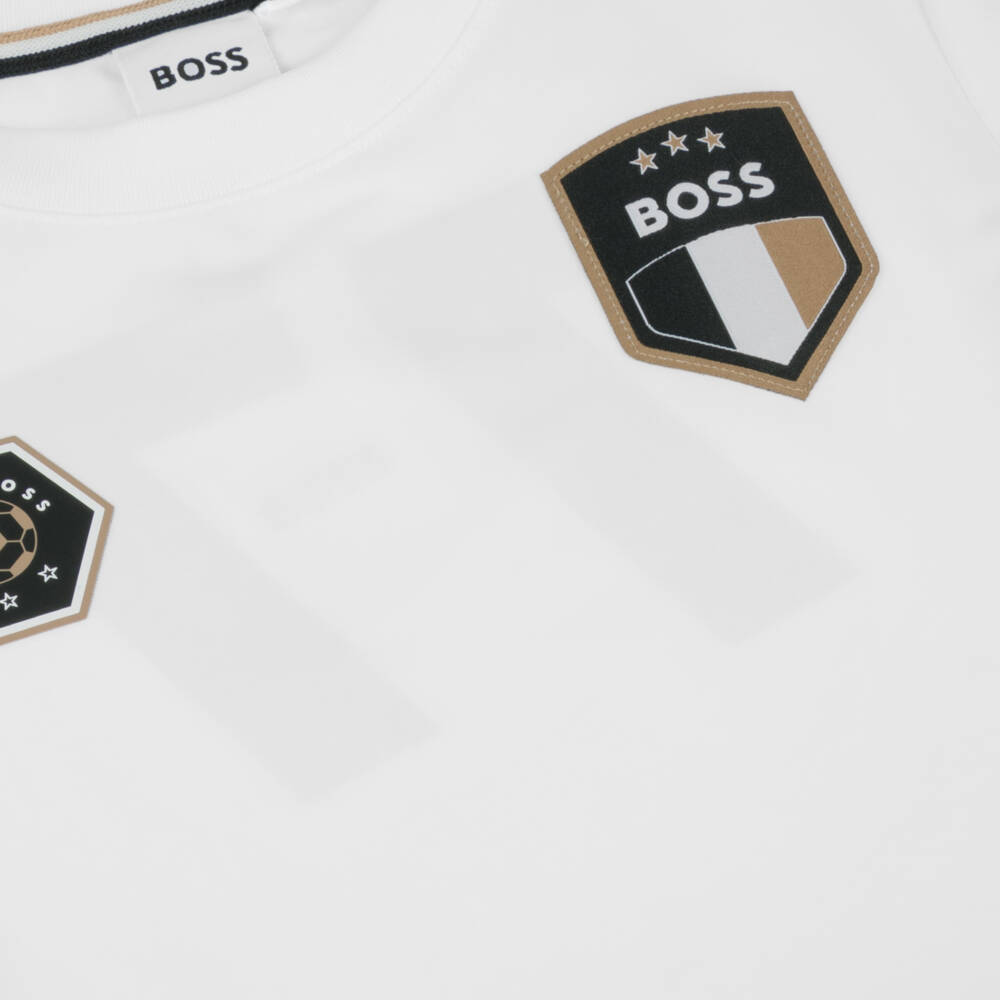 BOSS-Boys White Team Boss Football T-Shirt | Childrensalon