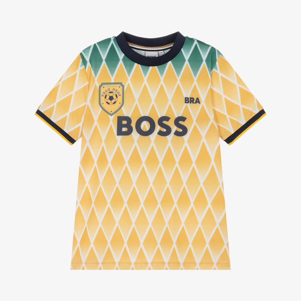 BOSS-Boys Yellow Football World Cup 2026 Brazil T-Shirt | Childrensalon