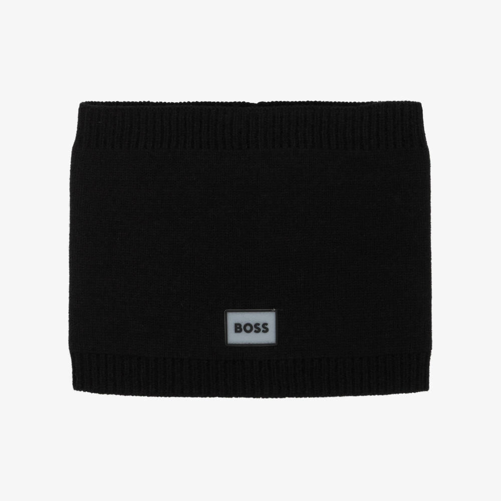 BOSS-Girls Black Knitted Snood with Logo Patch | Childrensalon