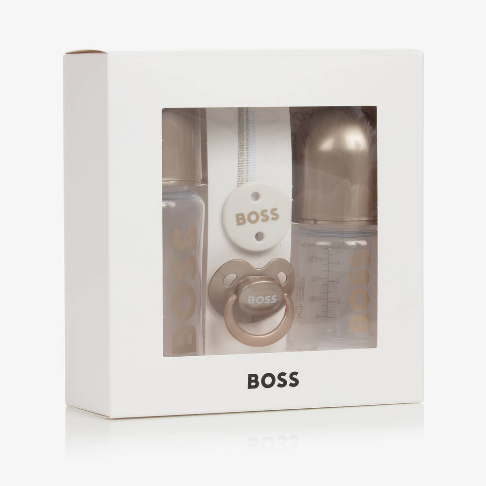 BOSS-طقم زجاجات رضاعة ومصّاصة لون ذهبي للأطفال | Childrensalon