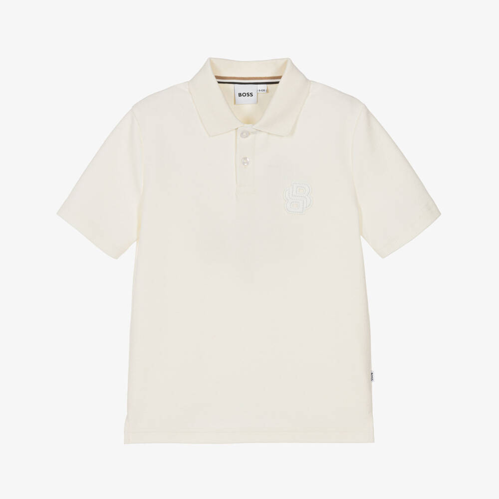BOSS-Ivory Pique Polo T-Shirt | Childrensalon