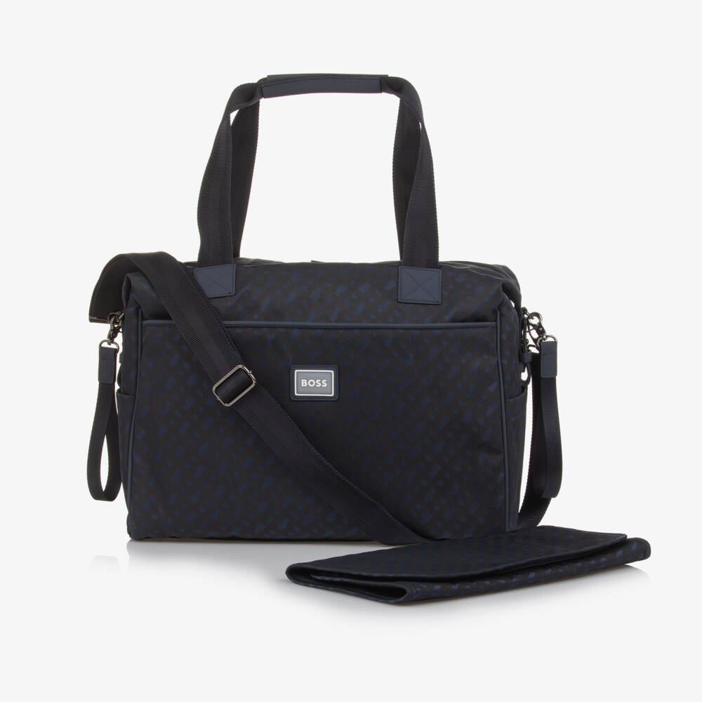 BOSS-Navy Blue Monogram Logo Changing Bag (40cm) | Childrensalon