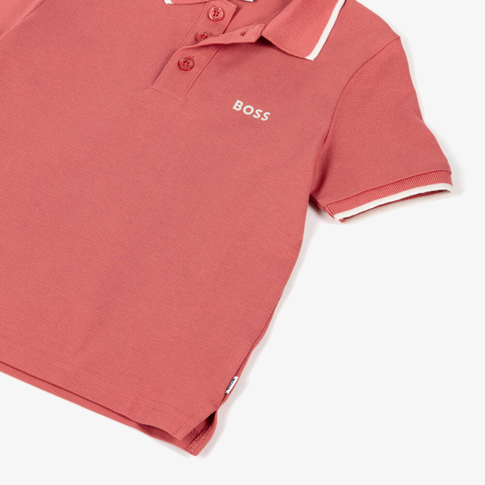 BOSS-Рубашка поло из хлопка кораллово-красная для мальчиков | Childrensalon