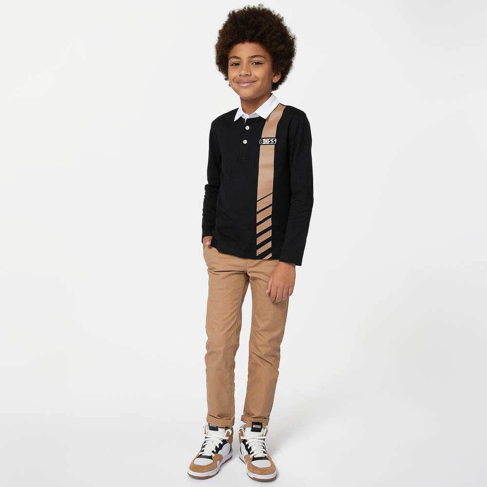 BOSS-Teen Boys Beige Cotton Chino Trousers | Childrensalon
