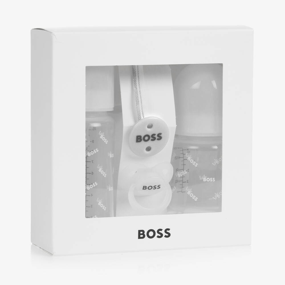 BOSS-White Bottle & Dummy Set | Childrensalon