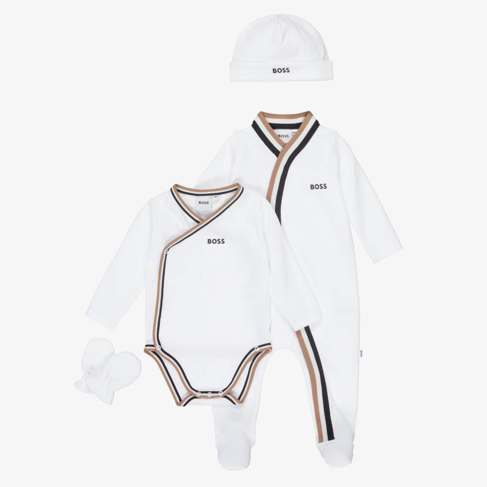 BOSS-White Cotton Jersey Babysuit Gift Set | Childrensalon
