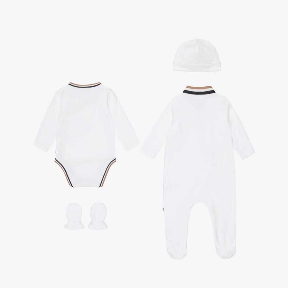 BOSS-White Cotton Jersey Babysuit Gift Set | Childrensalon