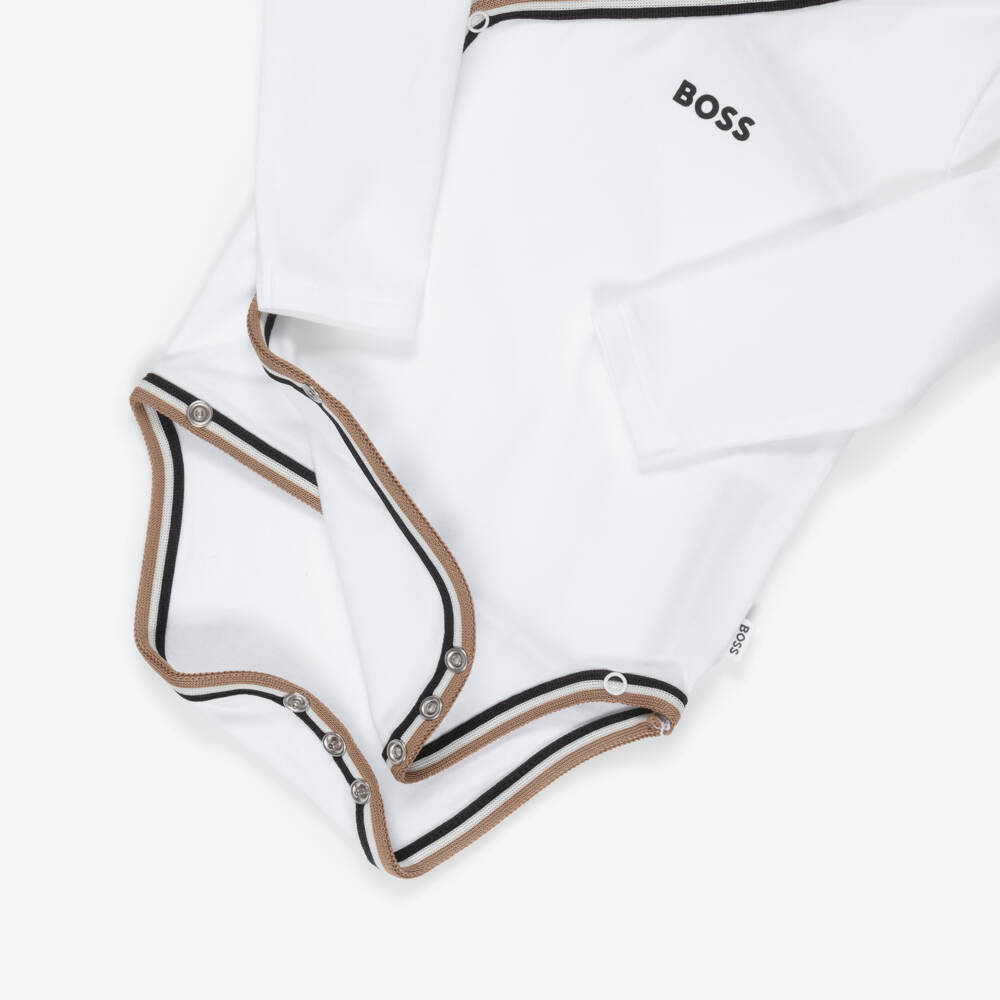 BOSS-White Cotton Jersey Babysuit Gift Set | Childrensalon