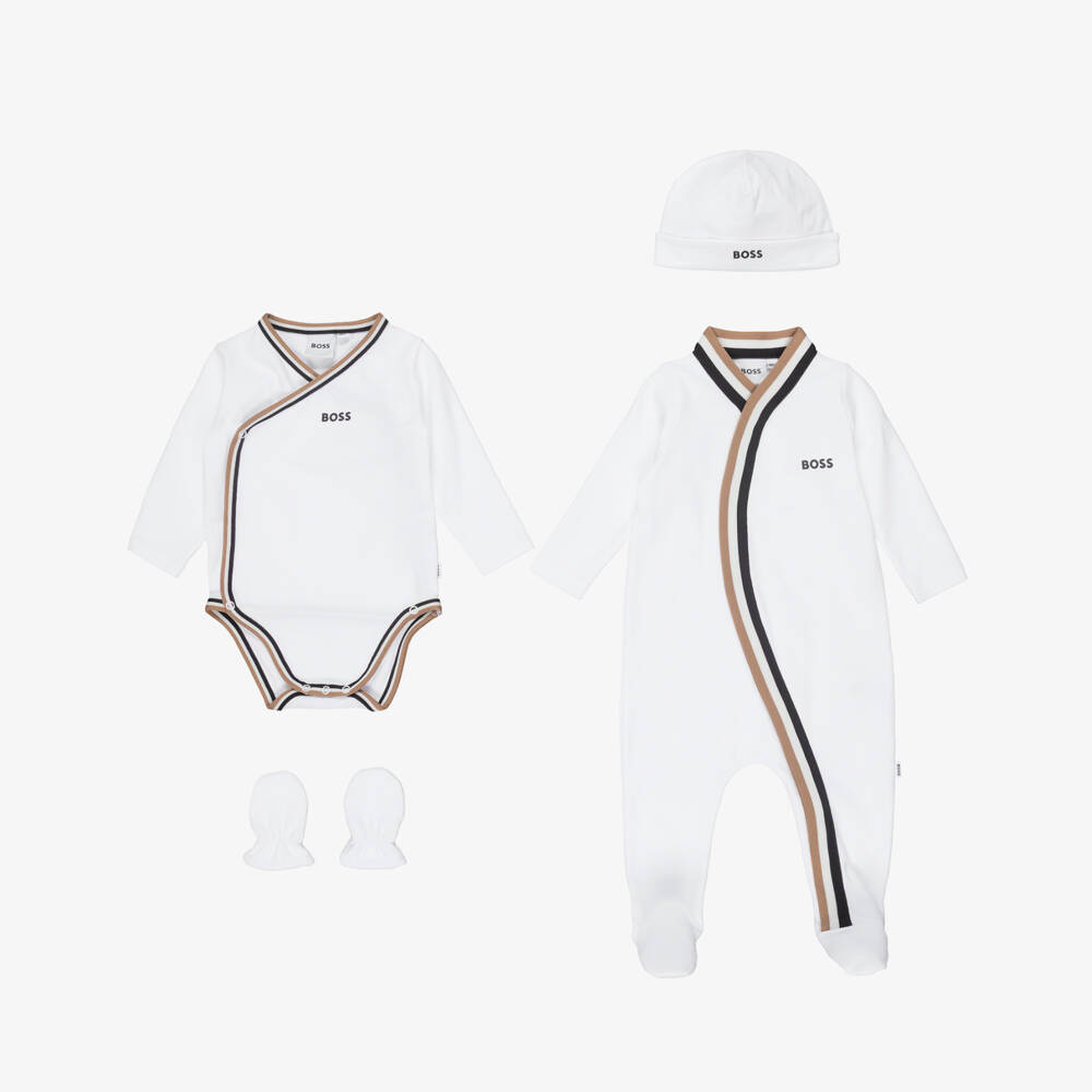 BOSS-White Cotton Jersey Babysuit Gift Set | Childrensalon