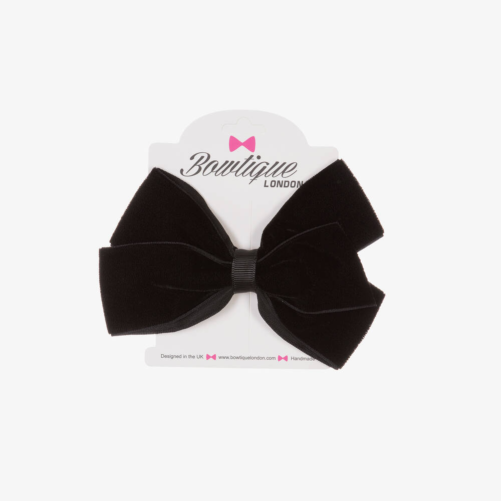 Bowtique London-Black Velvet Bow Hair Clip (11cm) | Childrensalon