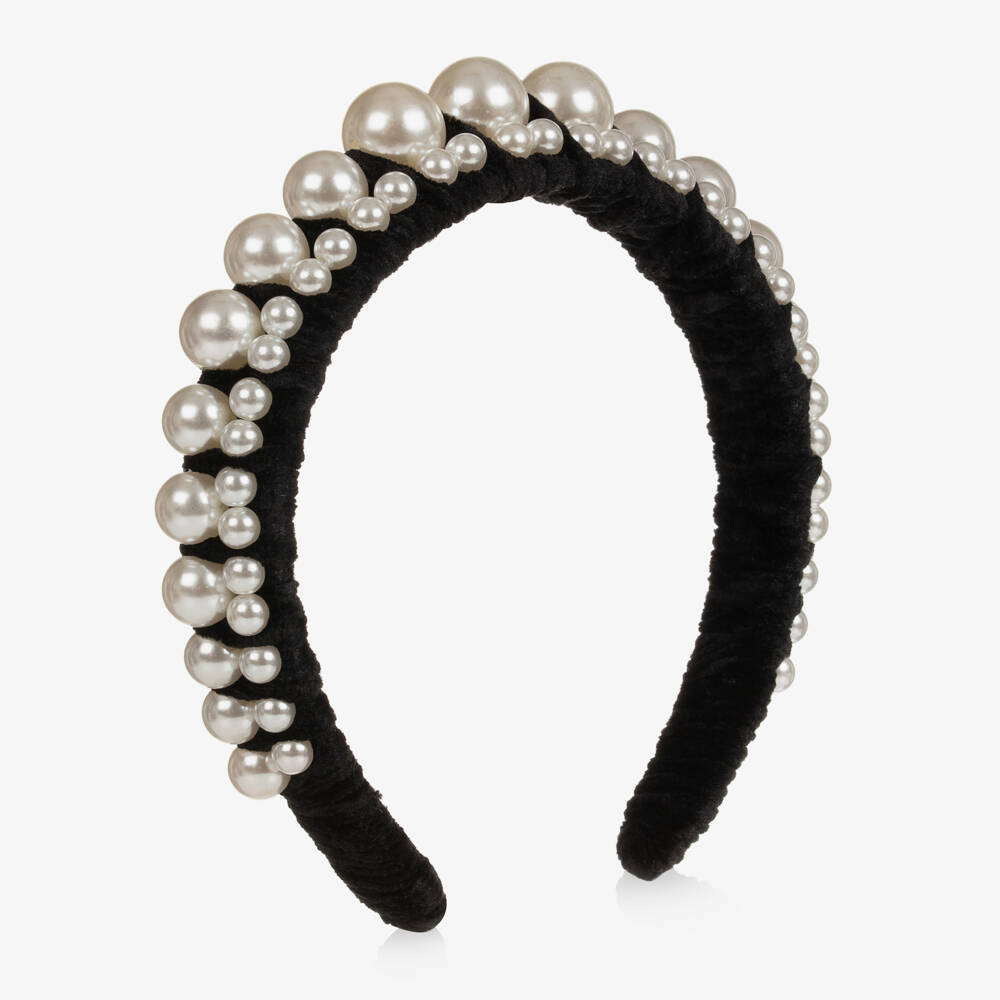 Bowtique London-Black Velvet & Pearl Hairband | Childrensalon