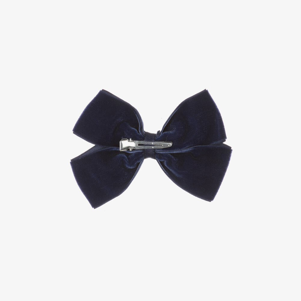 Bowtique London-Blue Velvet Bow Hair Clip (11cm) | Childrensalon