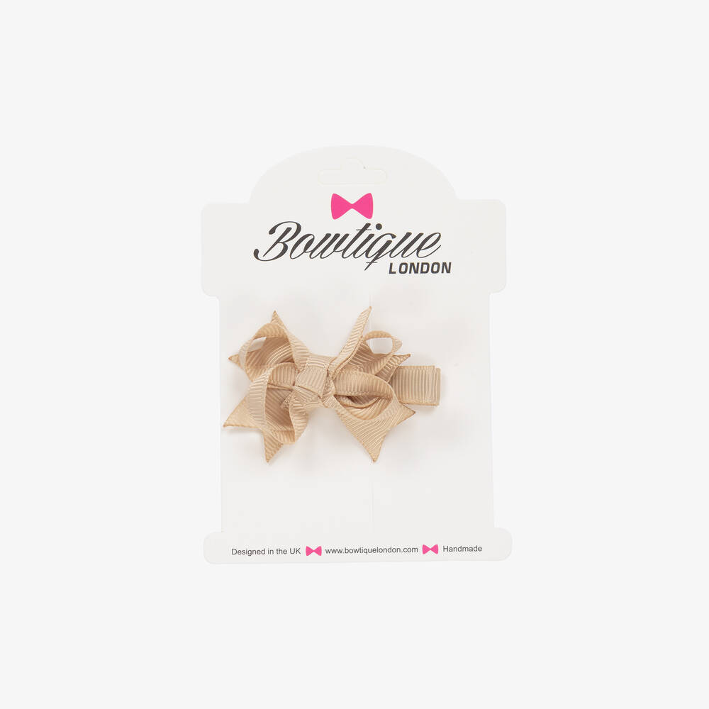 Bowtique London-Girls Beige Bow Hair Clip (4cm) | Childrensalon