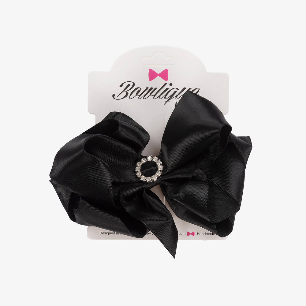 Bowtique London-Girls Black Satin Bow Hair Clip (10cm) | Childrensalon