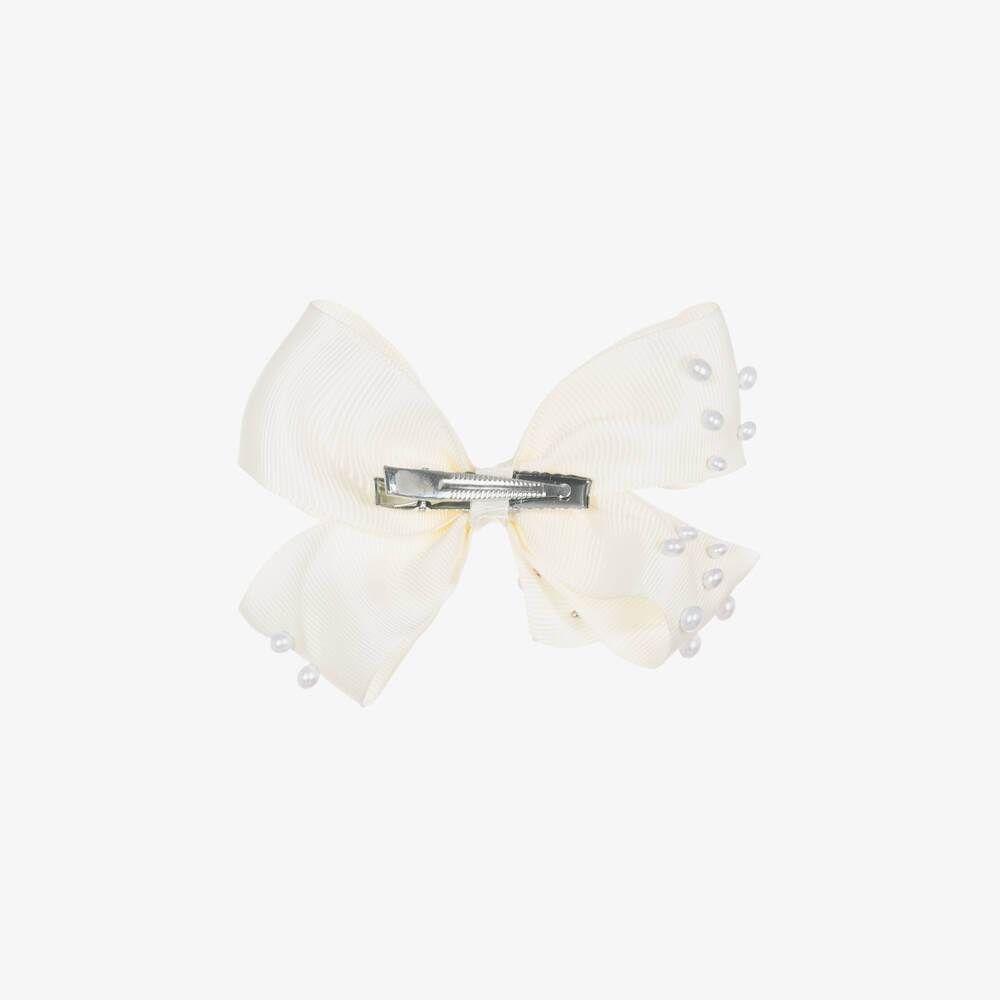 Bowtique London-Girls Ivory Bow Hair Clip (11cm) | Childrensalon