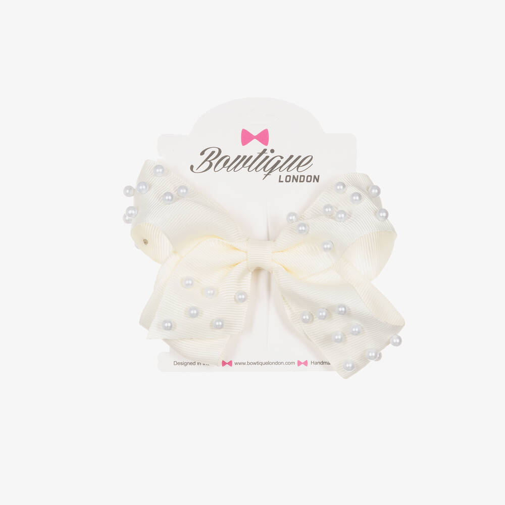 Bowtique London-Girls Ivory Bow Hair Clip (11cm) | Childrensalon