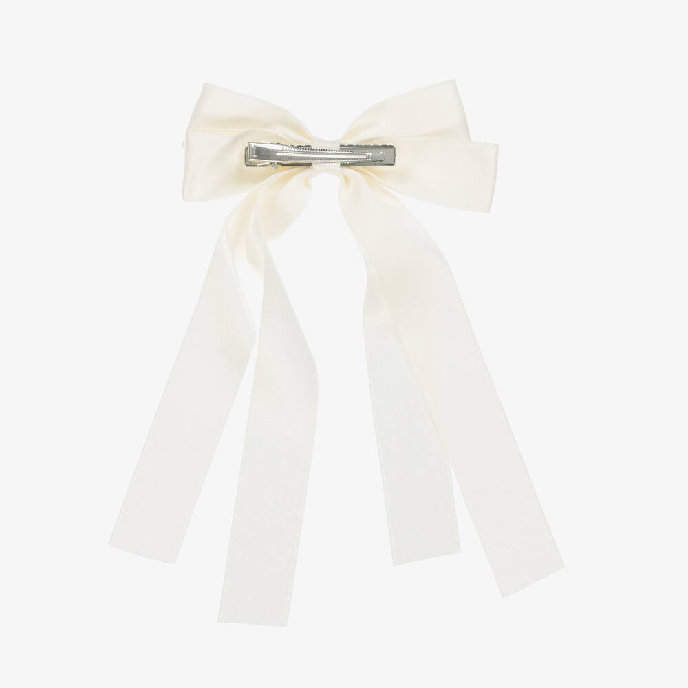 Bowtique London-Girls Ivory Bow Hair Clip (12cm) | Childrensalon