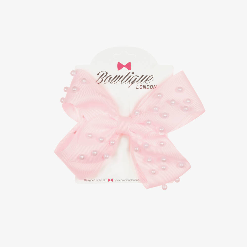 Bowtique London-مشبك للشعر مزين بلؤلؤ لون زهري (11سم) | Childrensalon