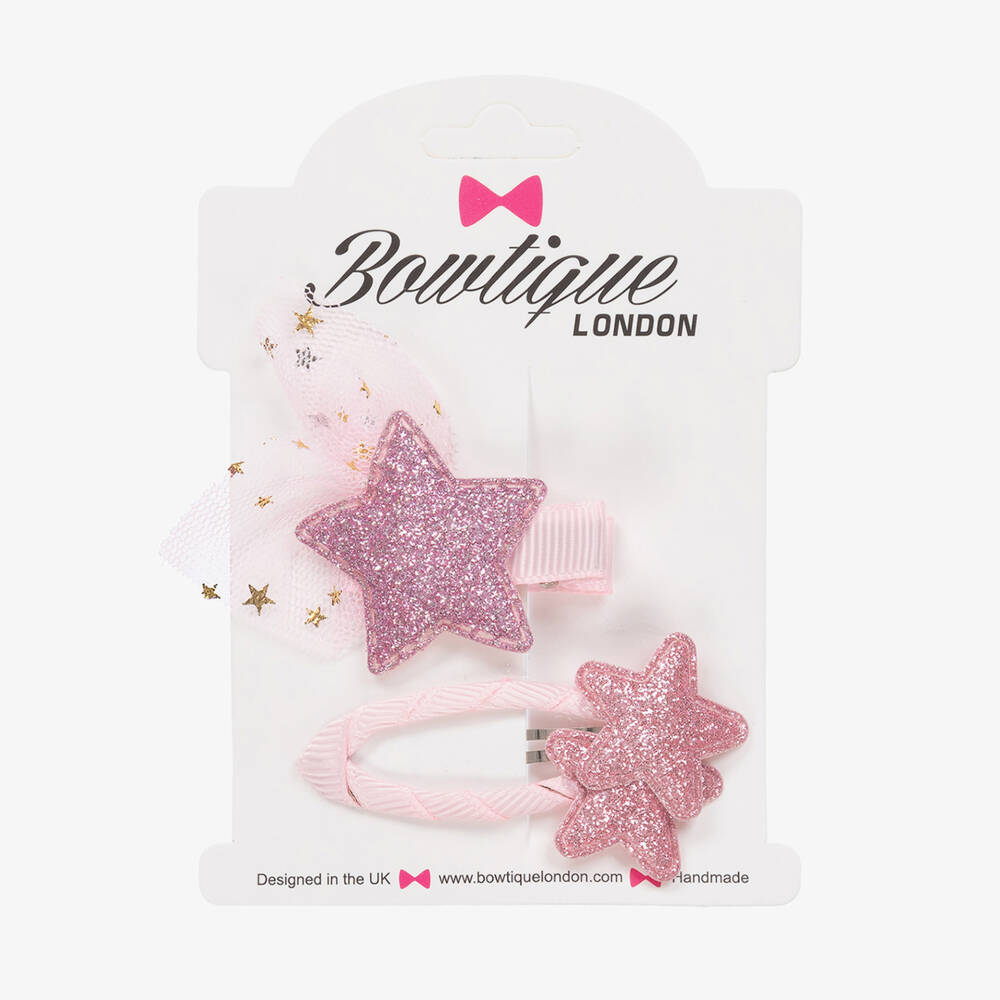 Bowtique London-Girls Pink Star Hair Clips (2 Pack)  | Childrensalon