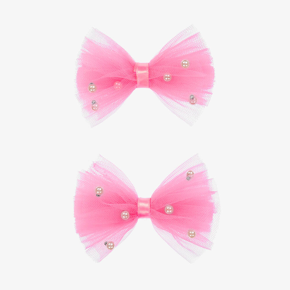 Bowtique London-Girls Pop Pink Tulle Hair Clips (2 Pack) | Childrensalon