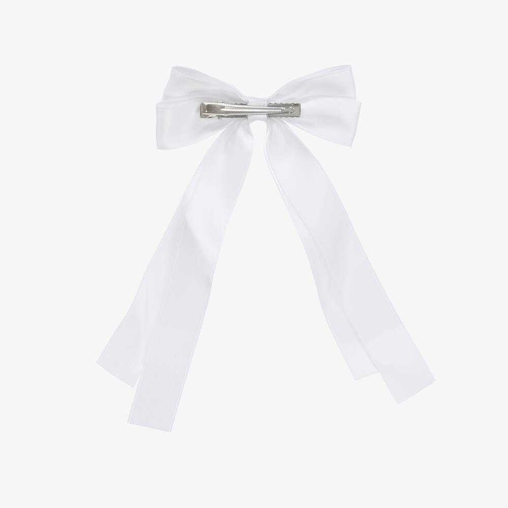 Bowtique London-Girls White Bow Hair Clip (12cm) | Childrensalon