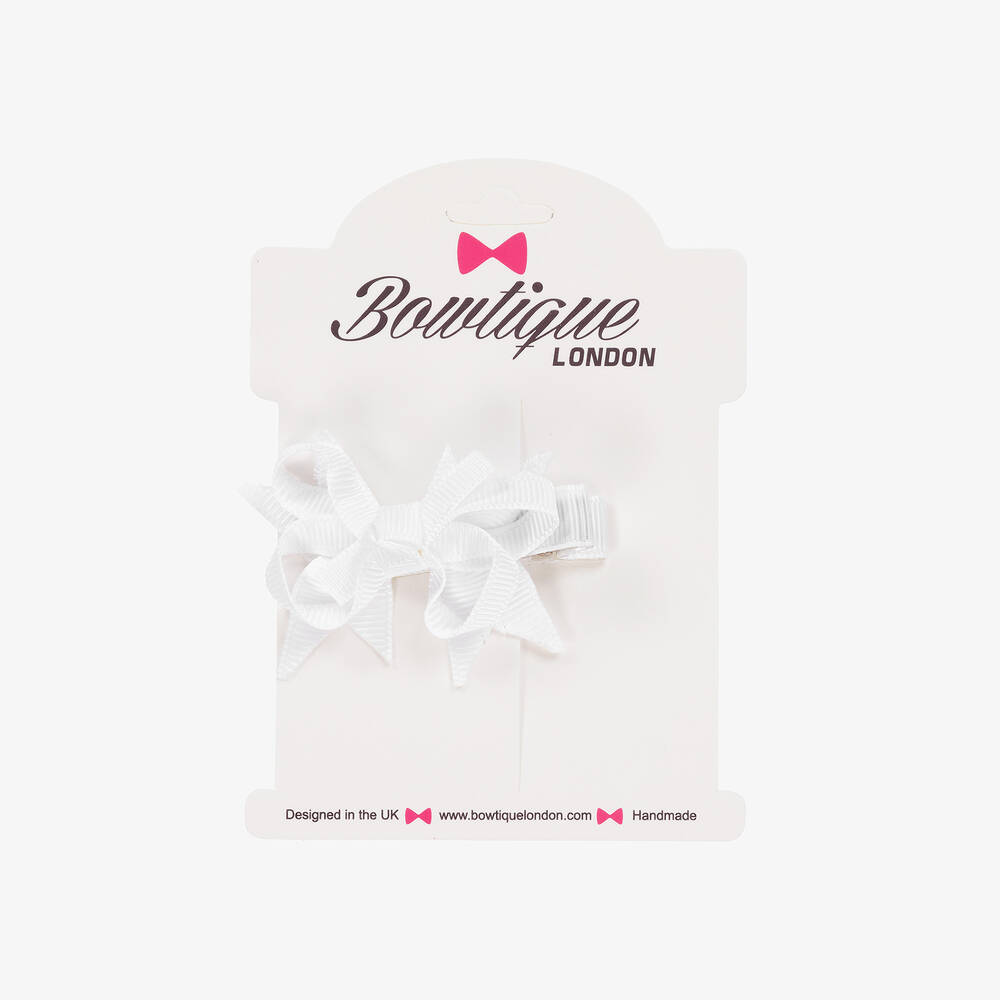 Bowtique London-Girls White Bow Hair Clip (4cm) | Childrensalon