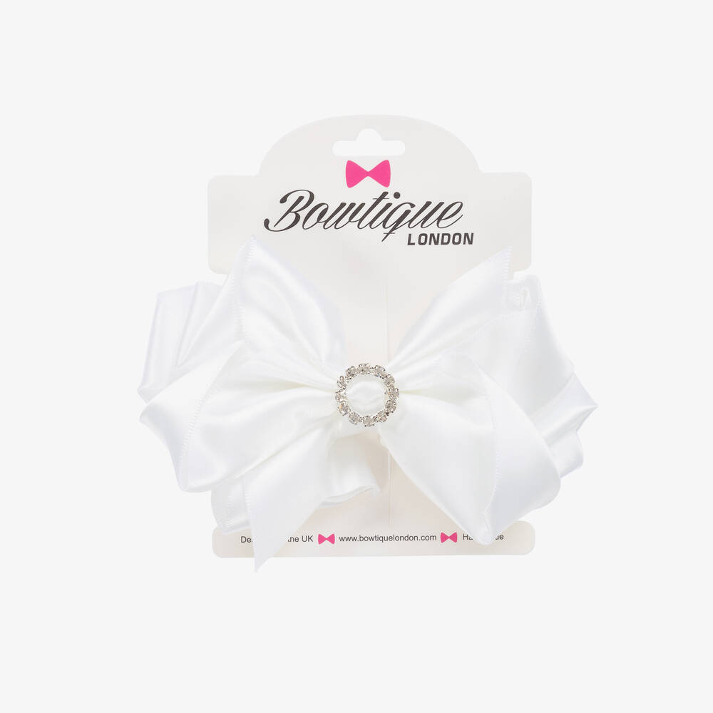 Bowtique London-Белая атласная заколка-бантик для девочек (10см) | Childrensalon