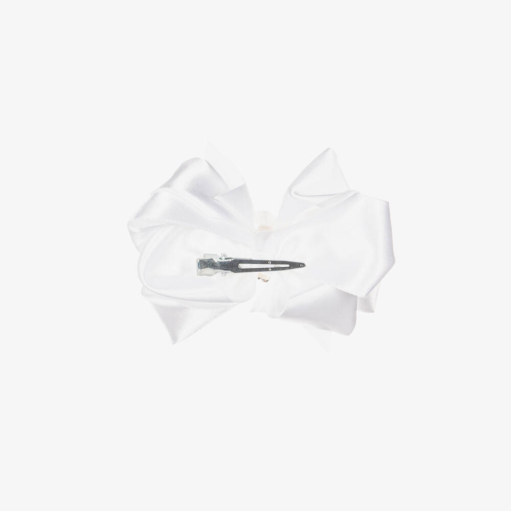 Bowtique London-Белая атласная заколка-бантик для девочек (10см) | Childrensalon