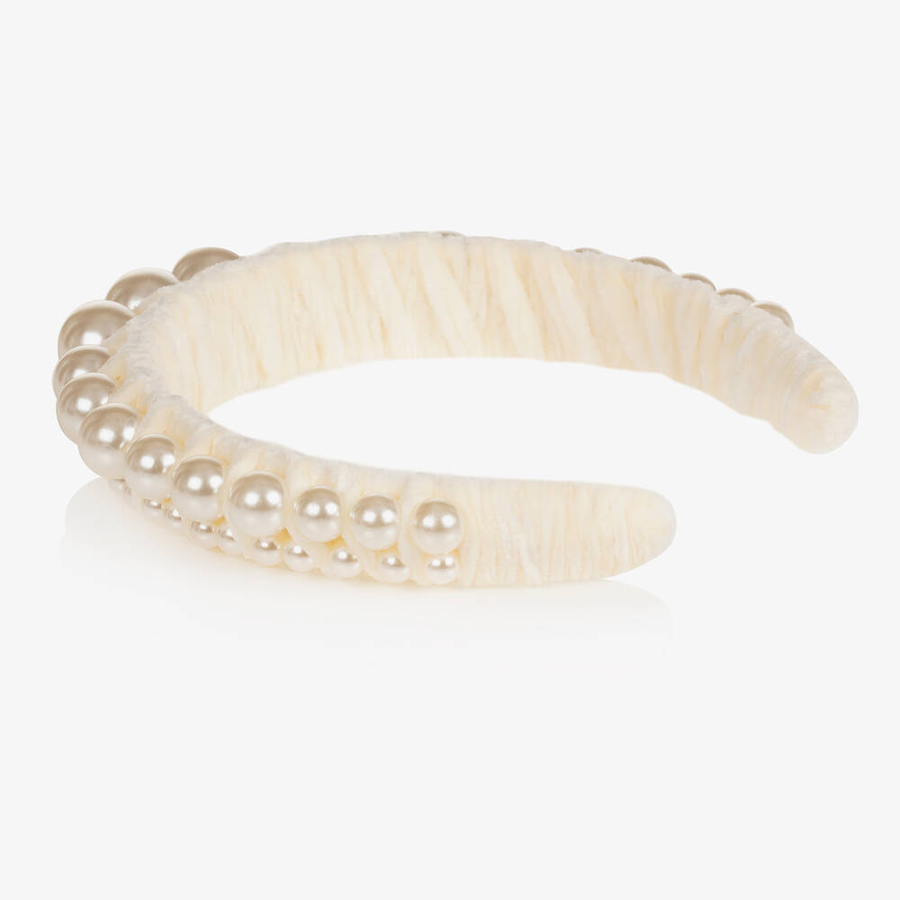 Bowtique London-Ivory Velvet & Pearl Hairband | Childrensalon