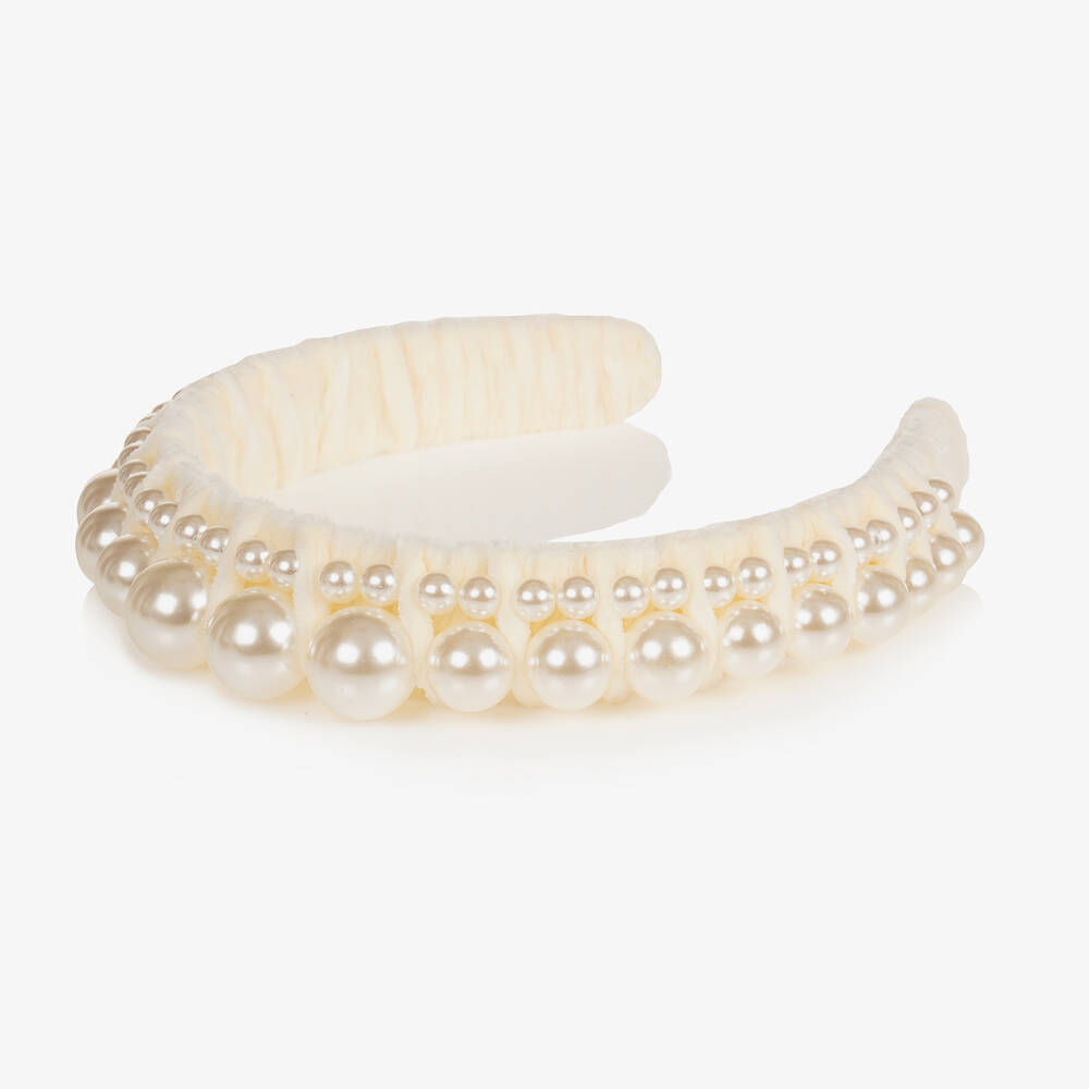 Bowtique London-Ivory Velvet & Pearl Hairband | Childrensalon