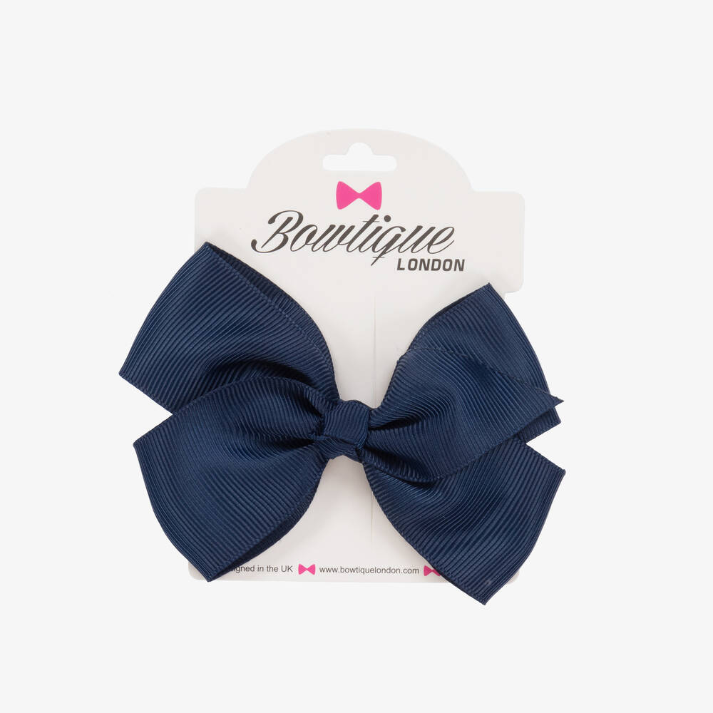 Bowtique London-Navy Blue Bow Hair Clip (10cm) | Childrensalon