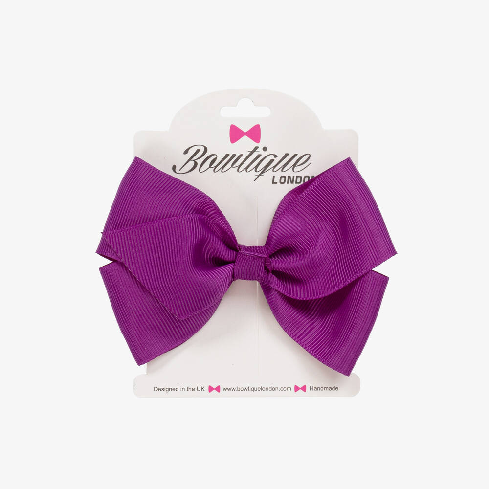 Bowtique London-Purple Bow Hair Clip (10cm) | Childrensalon