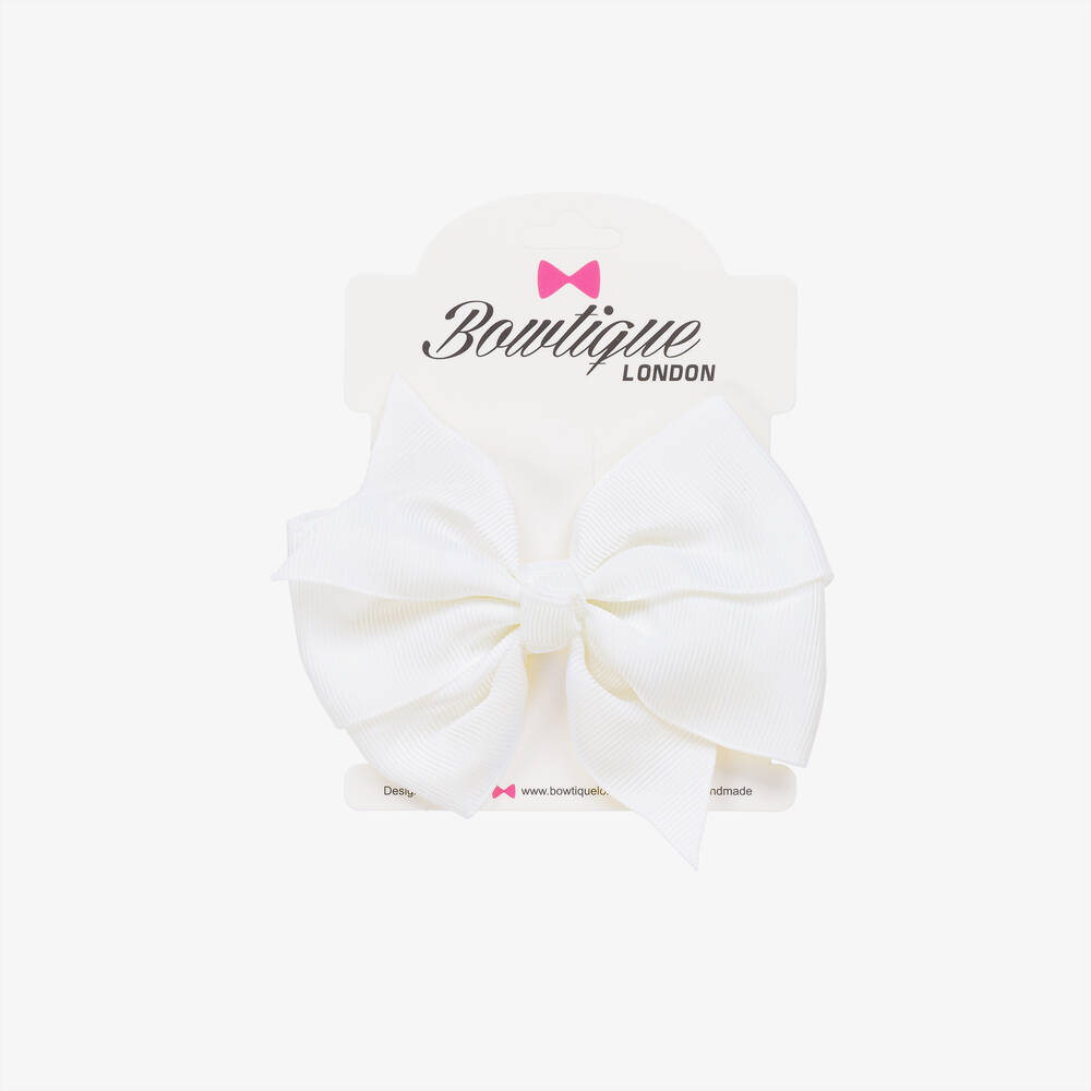 Bowtique London-White Bow Hair Clip (10cm) | Childrensalon