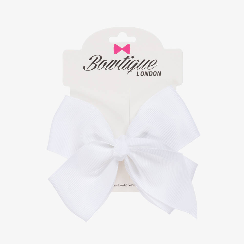 Bowtique London-مشبك شعر فيونكة لون أبيض (10 سم) | Childrensalon