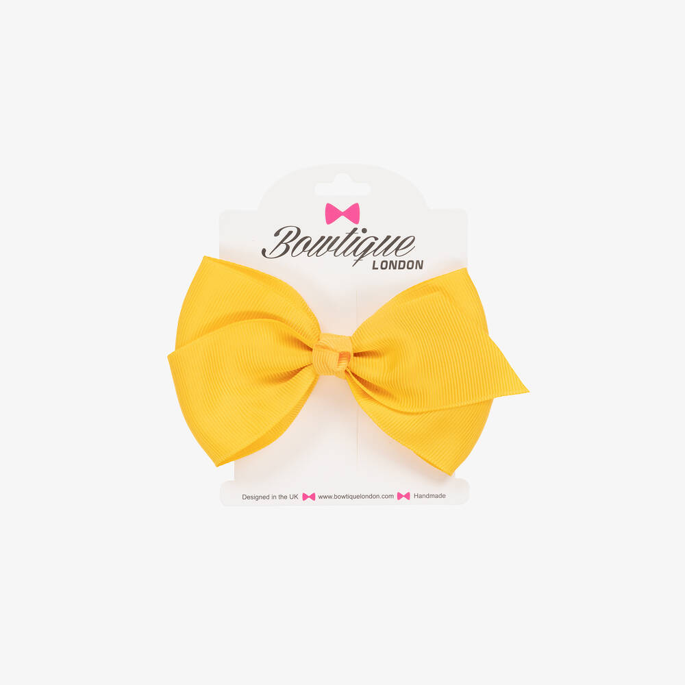 Bowtique London-Yellow Bow Hair Clip (10cm) | Childrensalon