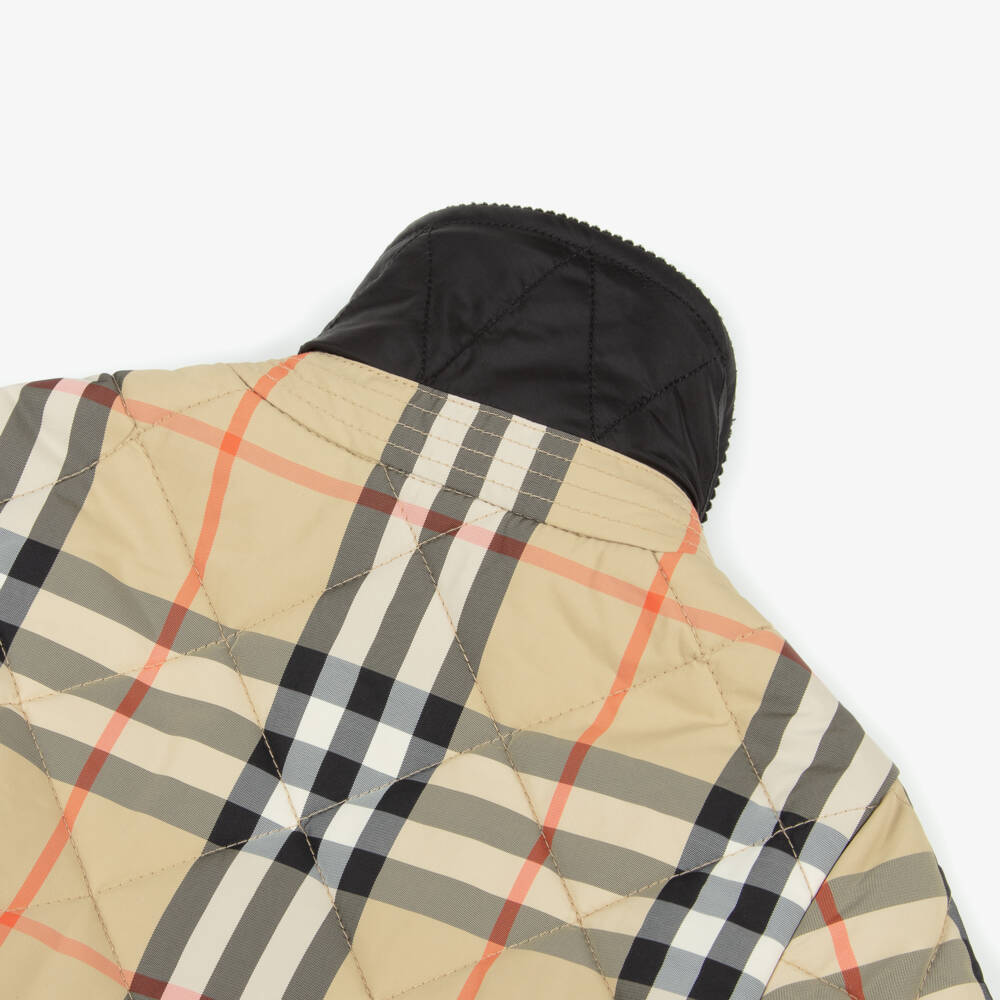 Burberry-Baby Beige Check Quilted Jacket | Childrensalon