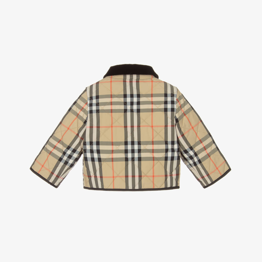 Burberry-Baby Beige Check Quilted Jacket | Childrensalon
