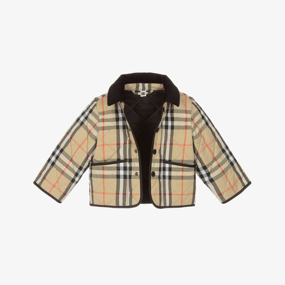 Burberry-Baby Beige Check Quilted Jacket | Childrensalon