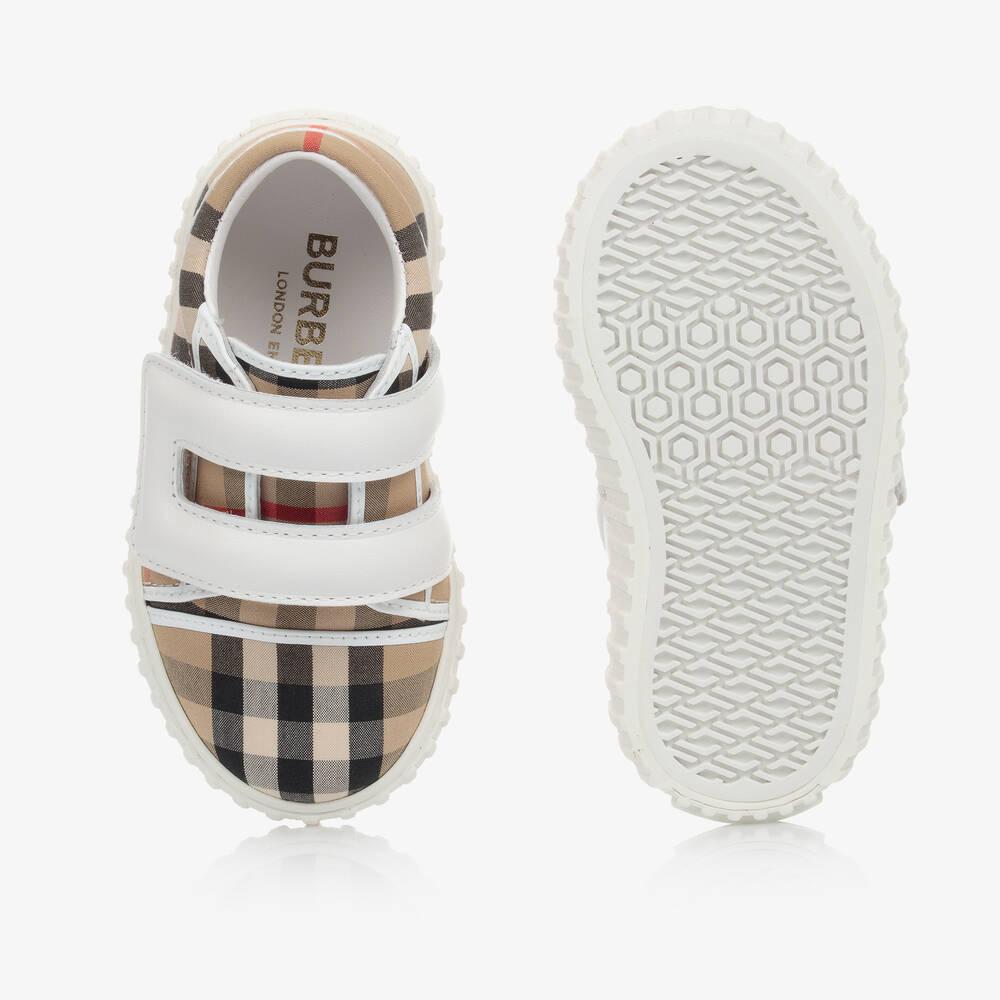 Burberry-Baby Beige Check Trainers | Childrensalon