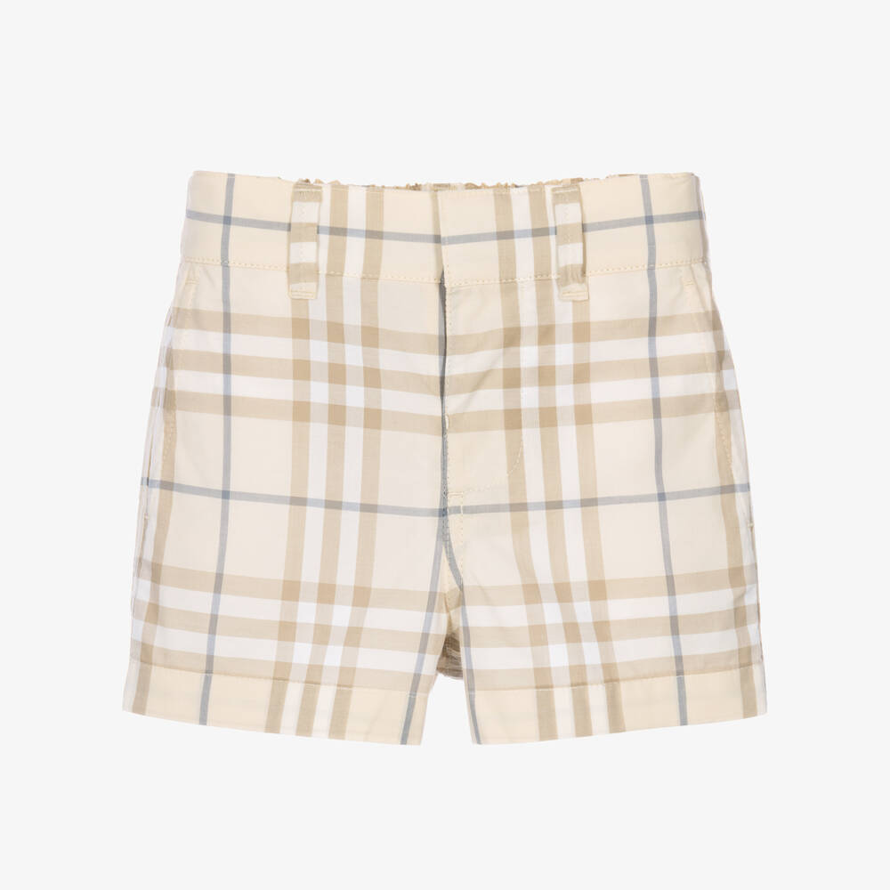 Burberry-Baby Boys Beige Burberry Check Cotton Shorts | Childrensalon
