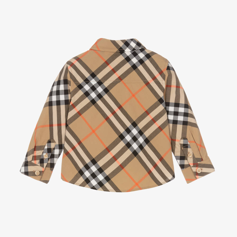 Burberry-Baby Boys Beige Check Cotton Long-Sleeved Shirt | Childrensalon