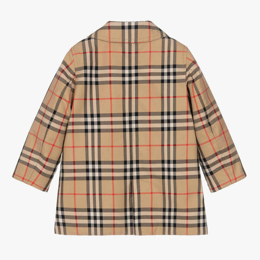 Burberry-Baby Boys Beige Check Reversible Car Coat | Childrensalon