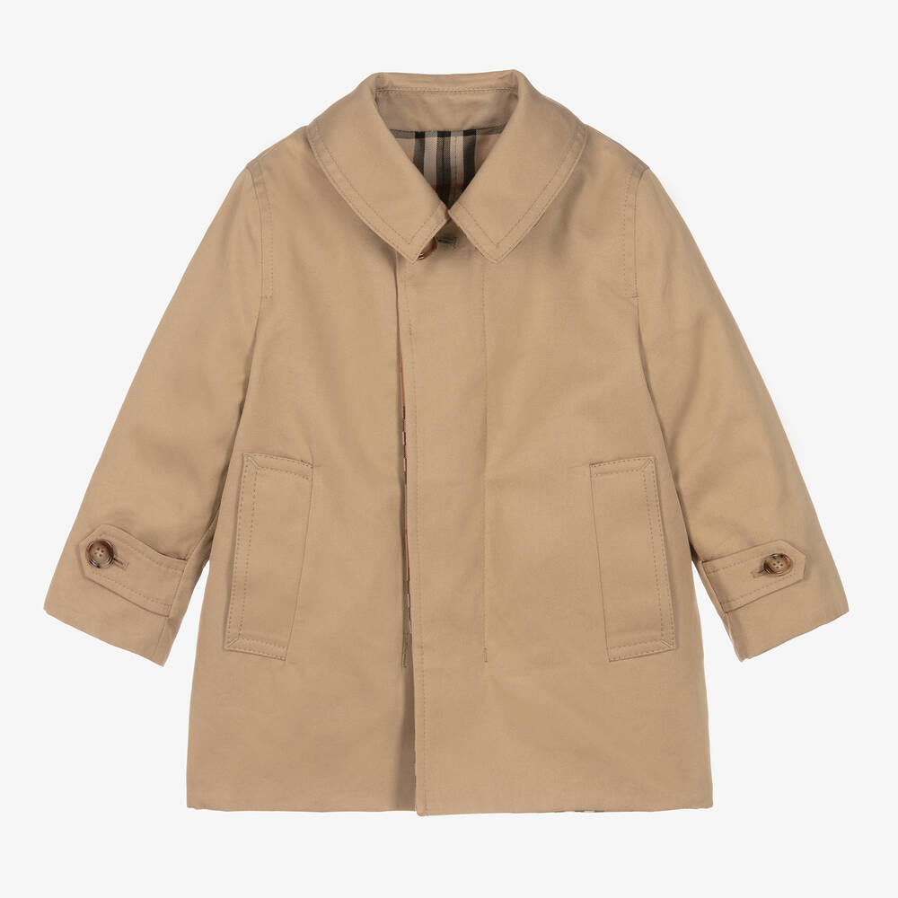 Burberry-Baby Boys Beige Check Reversible Car Coat | Childrensalon