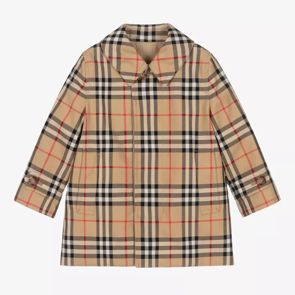 Burberry-Baby Boys Beige Check Reversible Car Coat | Childrensalon