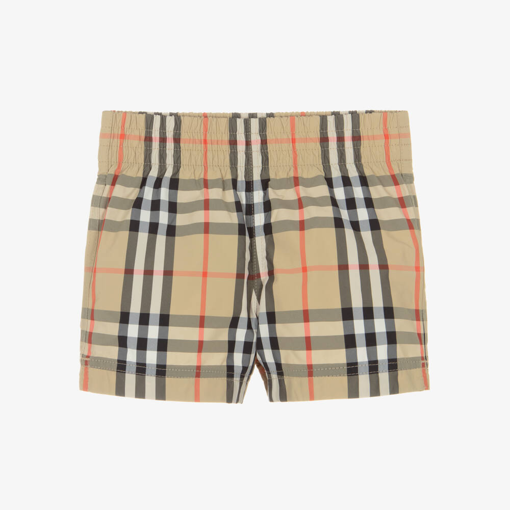 Burberry-Baby Boys Beige Check Swim Shorts | Childrensalon