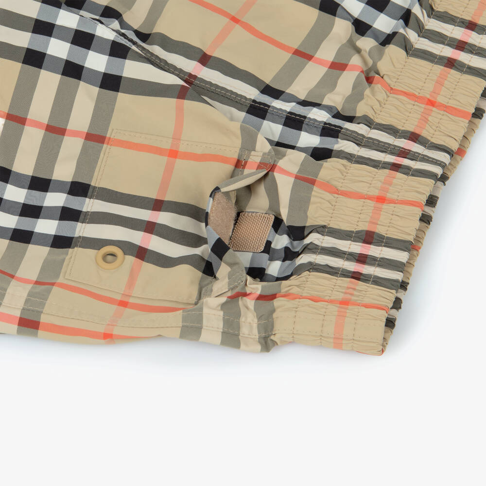 Burberry-Baby Boys Beige Check Swim Shorts | Childrensalon