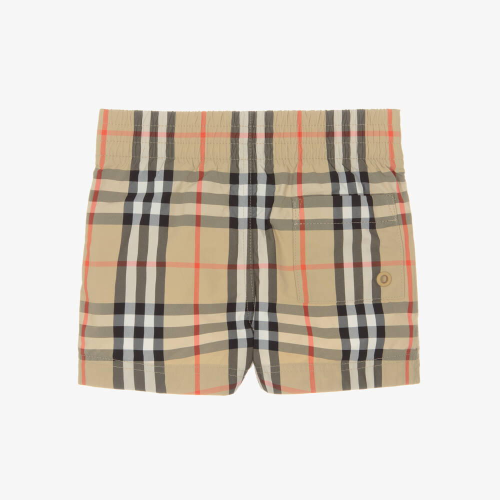 Burberry-Baby Boys Beige Check Swim Shorts | Childrensalon