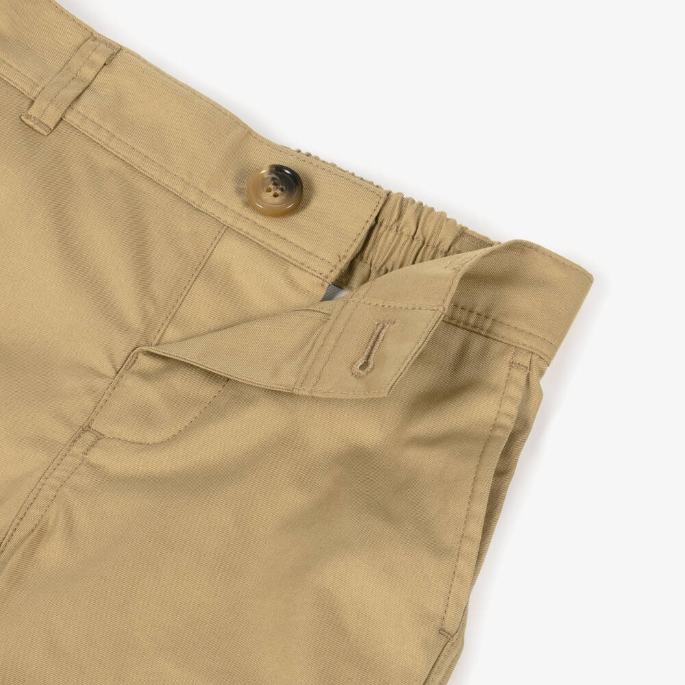 Burberry-Baby Boys Beige Check Turn-Up Cotton Trousers | Childrensalon